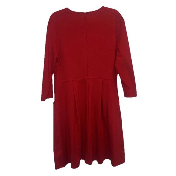 Alex Marie Women’s Red Knit 3/4 Sleeve Pleated Midi Dress XL Stretch Minimalist - Picture 5 of 9